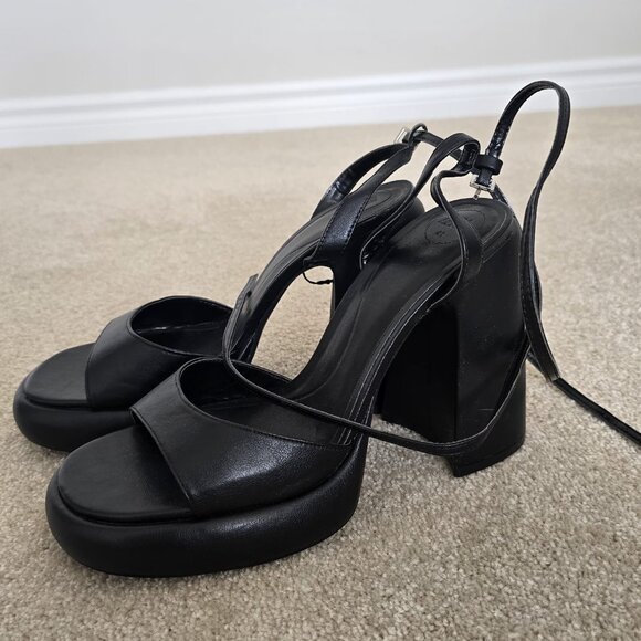 ZARA Black Platform Block Heel Sandals with Ankle Strap - Picture 2 of 2